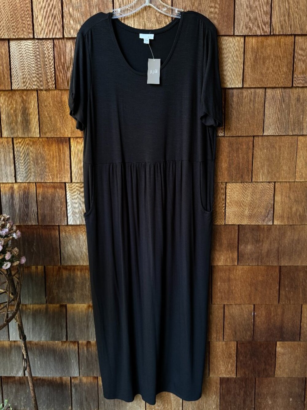 NWT J. Jill Black Relaxed Fit Jersey Knit Short Sleeve Maxi Dress w/Pockets - 1X